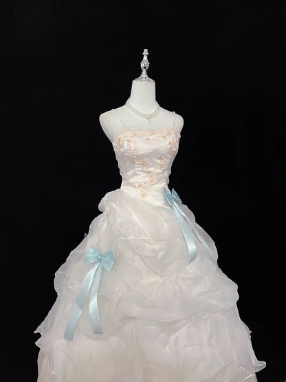 Beautiful Ball Gown Spaghetti Straps Light Pink Organza Long Quince Dress Voluminous Sweet 16 Sweet Sixteen Outfits Vestido de 15 RB7464