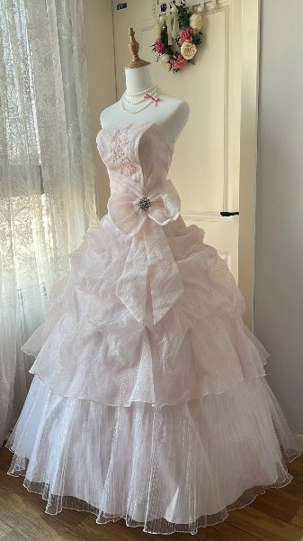 Dream Sweet 16 Dresses Long Strapless Light Pink With Lace Bow-knot Ball Gown Sweet Sixteen Party Birthday Outfit RC0460