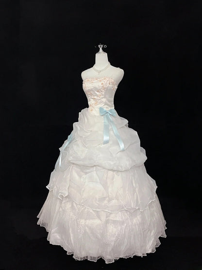 Beautiful Ball Gown Spaghetti Straps Light Pink Organza Long Quince Dress Voluminous Sweet 16 Sweet Sixteen Outfits Vestido de 15 RB7464