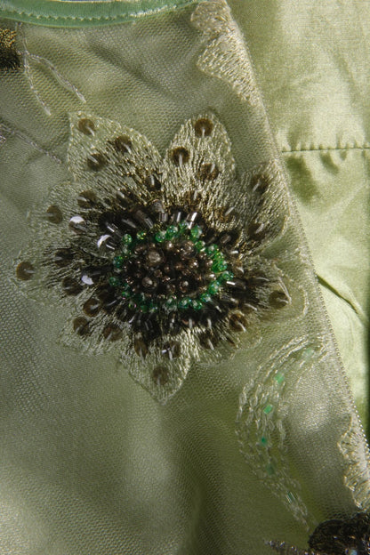 Vintage A line Spaghetti Strap Sage Green Tulle Tea Length Party Dress With Beads 1950s Retro Classy Birthday Dinner Prom Dresses AS093