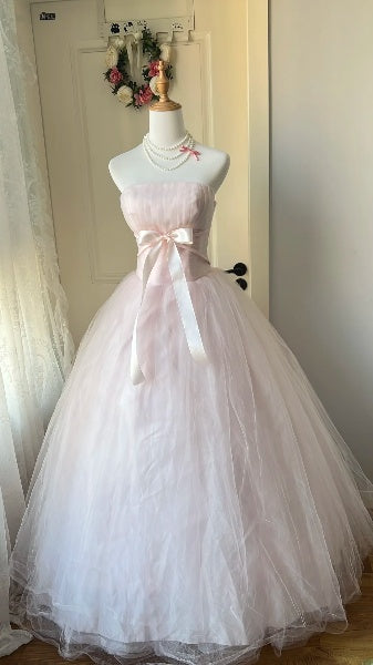 Modest Sweet 16 Dresses Long Strapless Light Pink Tulle Ball Gown Sweet Sixteen Party Birthday Outfit RC0461