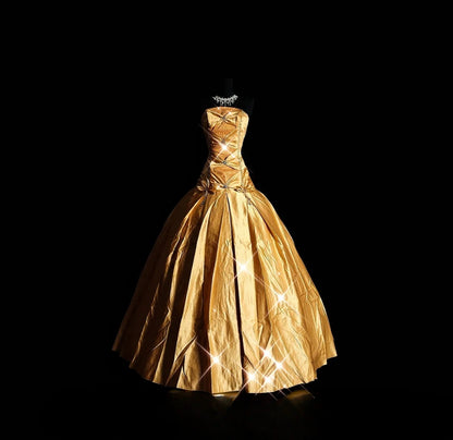 Sweet Ball Gown Strapless Gold Taffeta Long Quinceañera Dress Moda 2000 15 Quinceanera Dresses Ideas Sweet 16 Outfit RB7083
