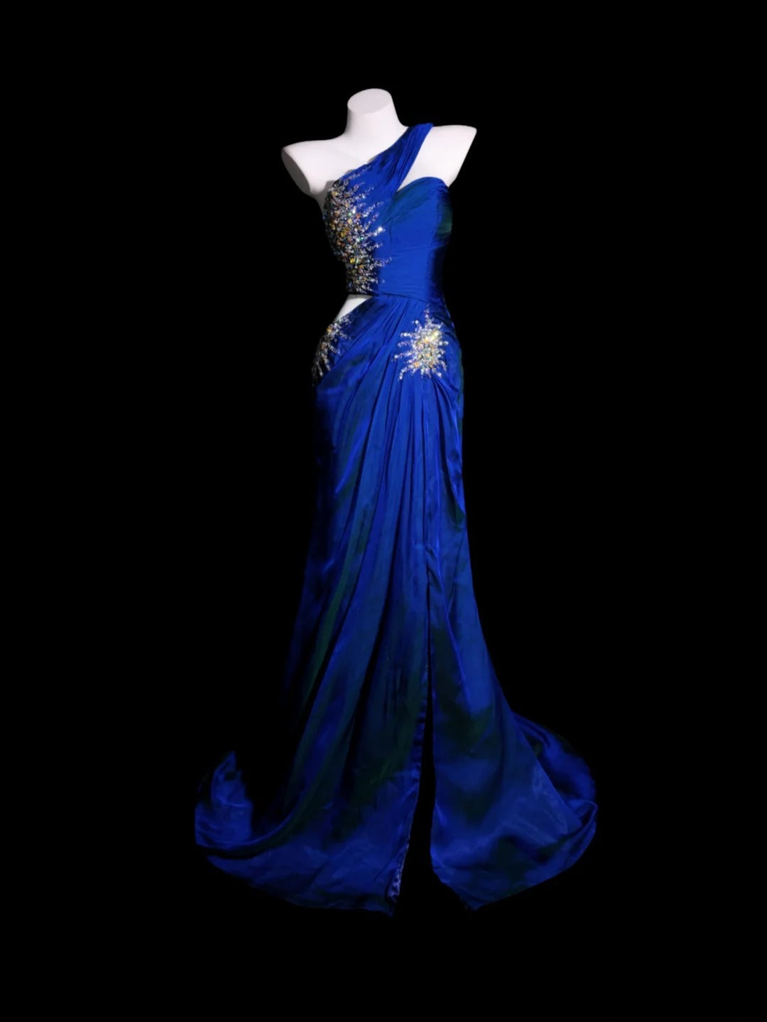 Royal Blue Prom Dress Inspo Mermaid One Shoulder Satin With Slit Modest Long Formal Party Gown RB9894