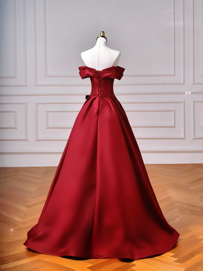 Elegant Ball Gown Off The Shoulder Burgundy Wine Red Long Formal Prom Evening Dresses Dinner Outfits Party Gowns AQ094
