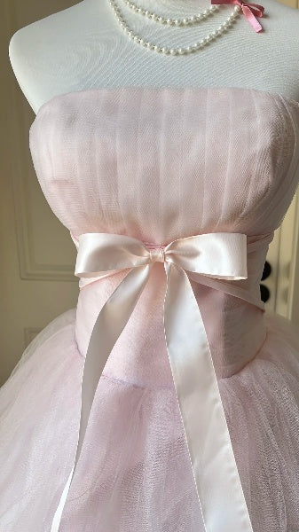 Modest Sweet 16 Dresses Long Strapless Light Pink Tulle Ball Gown Sweet Sixteen Party Birthday Outfit RC0461