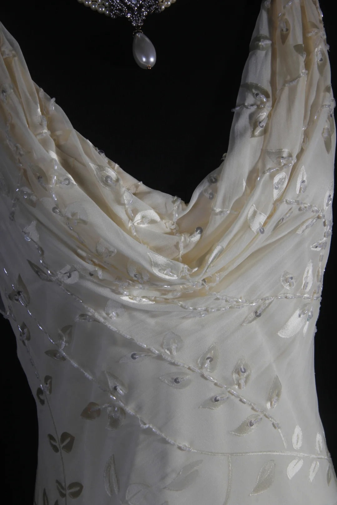 Chic Mermaid Cowl Neck White Lace High Low Chiffon With Beads Long Party Formal Women Prom Dresses AS094