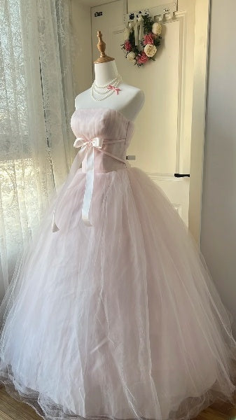 Modest Sweet 16 Dresses Long Strapless Light Pink Tulle Ball Gown Sweet Sixteen Party Birthday Outfit RC0461