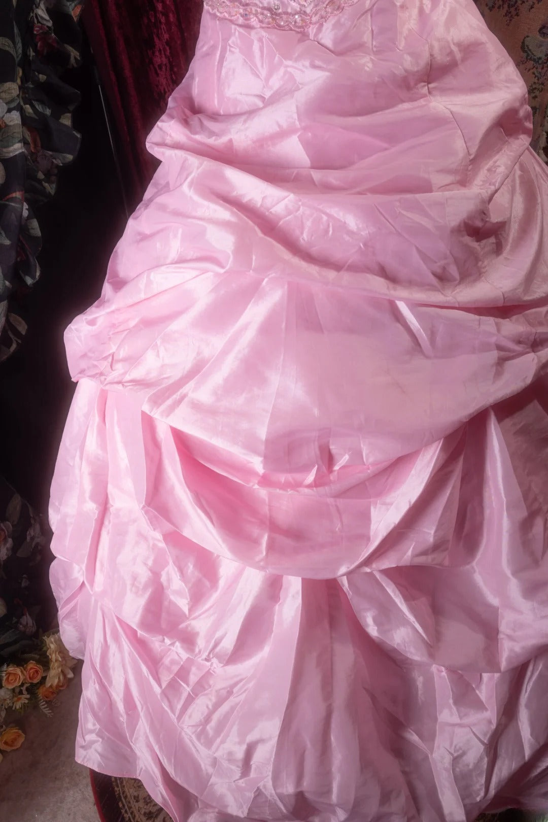Pretty Ball Gown Sweetheart Pink Satin With Tiered Lace Long Quince Dress Quinceanera Dresses Formal Birthday Outfits RB8111