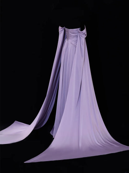 Modest Prom Dresses Aesthetic Sheath Off The Shoulder Lilac Inspiration Style Impress With Sleeves Cape Long Party Formal Gown SA094