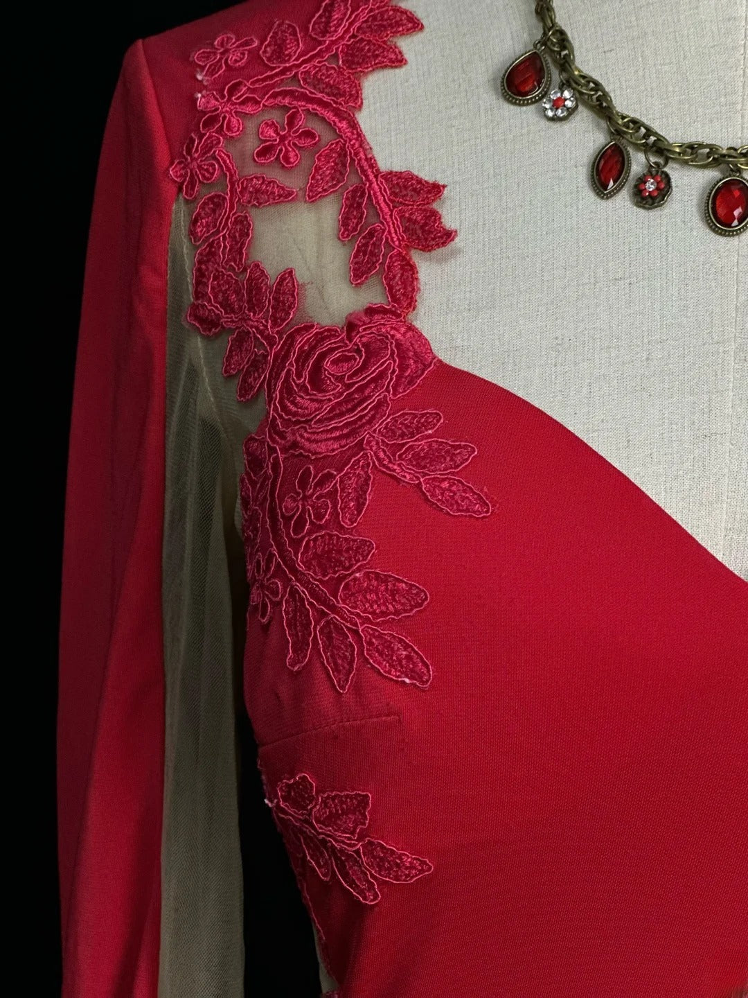 Vintage 60s Prom Dresses Mermaid Sweetheart Red With Lace Long Sleeves Prom Evening Dress Formal Outfits RB5900