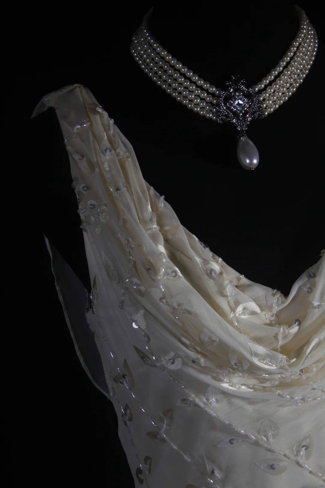 Chic Mermaid Cowl Neck White Lace High Low Chiffon With Beads Long Party Formal Women Prom Dresses AS094