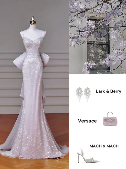 Sparkly Mermaid Spaghetti Straps Sequins With Beaded Sleeveless Long Formal Fancy Prom Evening Dress Dinner Outfits Party Gowns AQ095