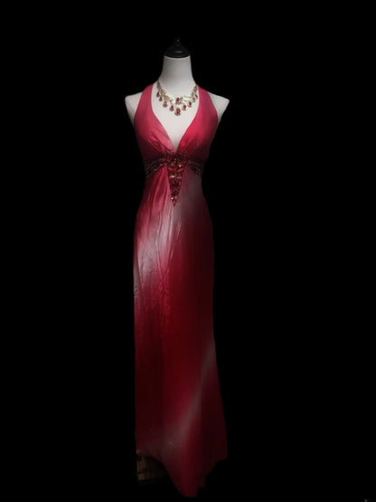 Vintage 1950s Sheath Halter Pink Ombre White With Beads Long Prom Dresses High School Senior Graduation Dance Evening Gown AS095