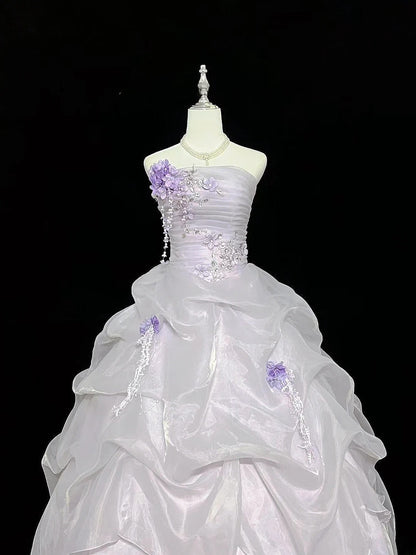 Cute Ball Gown Strapless Lilac Organza With Appliqued Quince Dress Voluminous Sweet 16 Sweet Sixteen Outfits Vestido de 15 RB7466