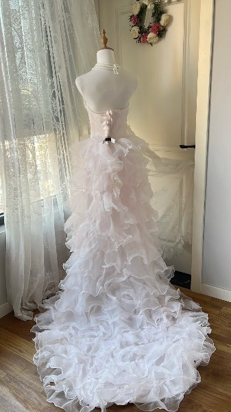 Prom Dress High Low Strapless Pink With Tiered Layers Formal Party Gown For Women RC0462