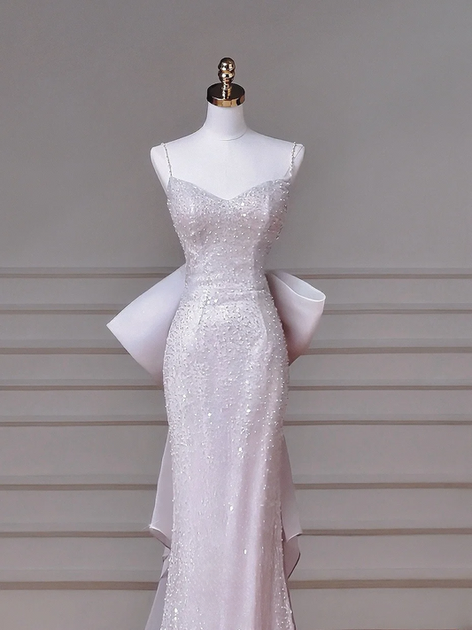Sparkly Mermaid Spaghetti Straps Sequins With Beaded Sleeveless Long Formal Fancy Prom Evening Dress Dinner Outfits Party Gowns AQ095