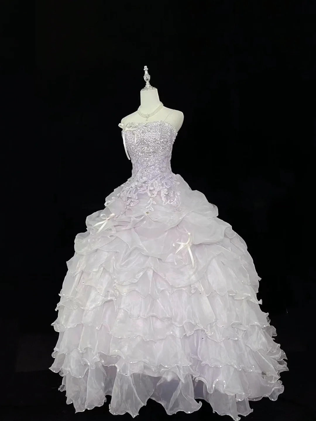 Cute Ball Gown Spaghetti Straps Lilac Organza With Appliqued Beading Quince Dress Voluminous Sweet 16 Sweet Sixteen Outfits Vestido de 15 RB7467