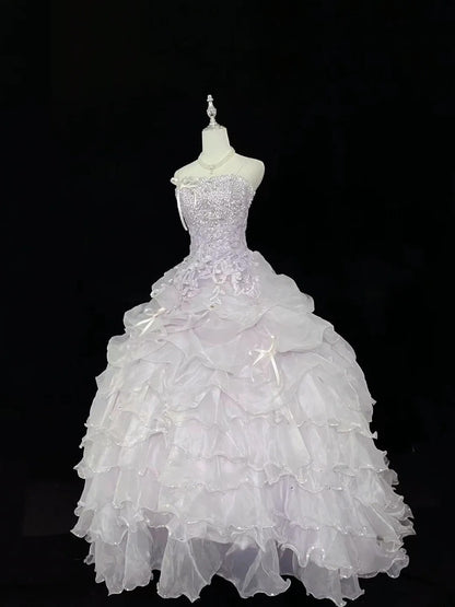 Cute Ball Gown Spaghetti Straps Lilac Organza With Appliqued Beading Quince Dress Voluminous Sweet 16 Sweet Sixteen Outfits Vestido de 15 RB7467