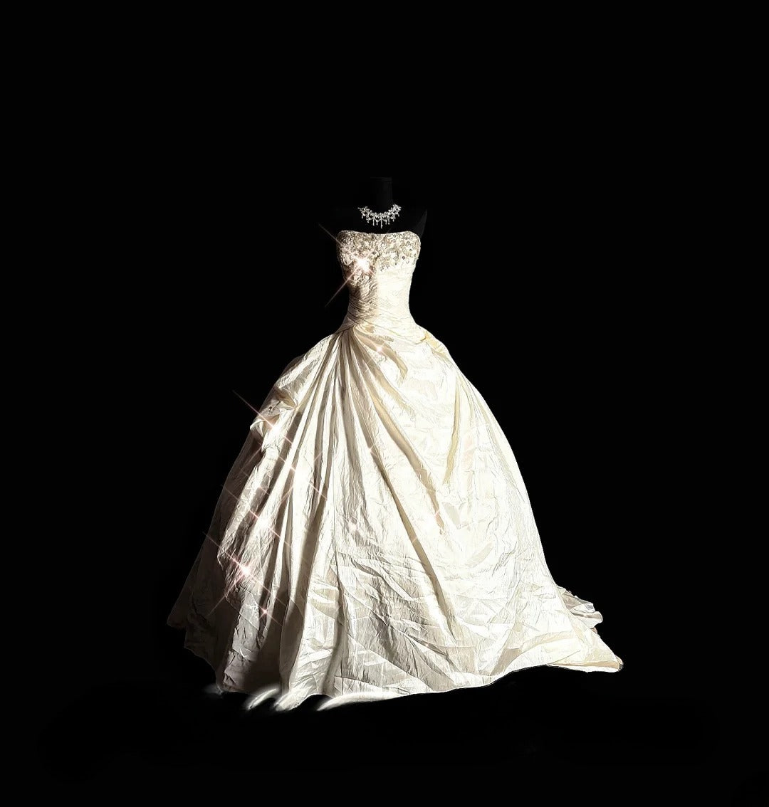 Vintage Ball Gown Strapless 70s With Beading Long Autumn Winter Bridal Dress Wedding Dresses RB8825