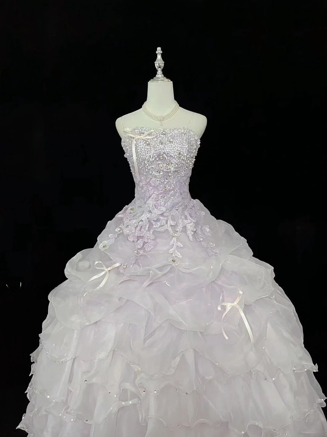Cute Ball Gown Spaghetti Straps Lilac Organza With Appliqued Beading Quince Dress Voluminous Sweet 16 Sweet Sixteen Outfits Vestido de 15 RB7467