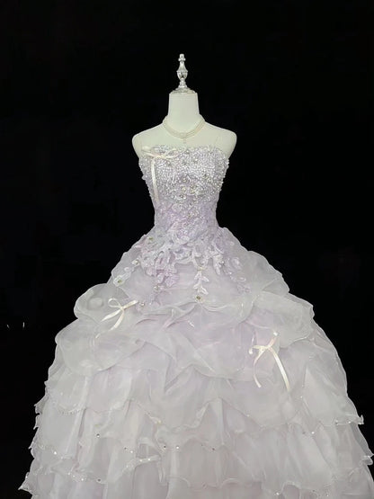 Cute Ball Gown Spaghetti Straps Lilac Organza With Appliqued Beading Quince Dress Voluminous Sweet 16 Sweet Sixteen Outfits Vestido de 15 RB7467