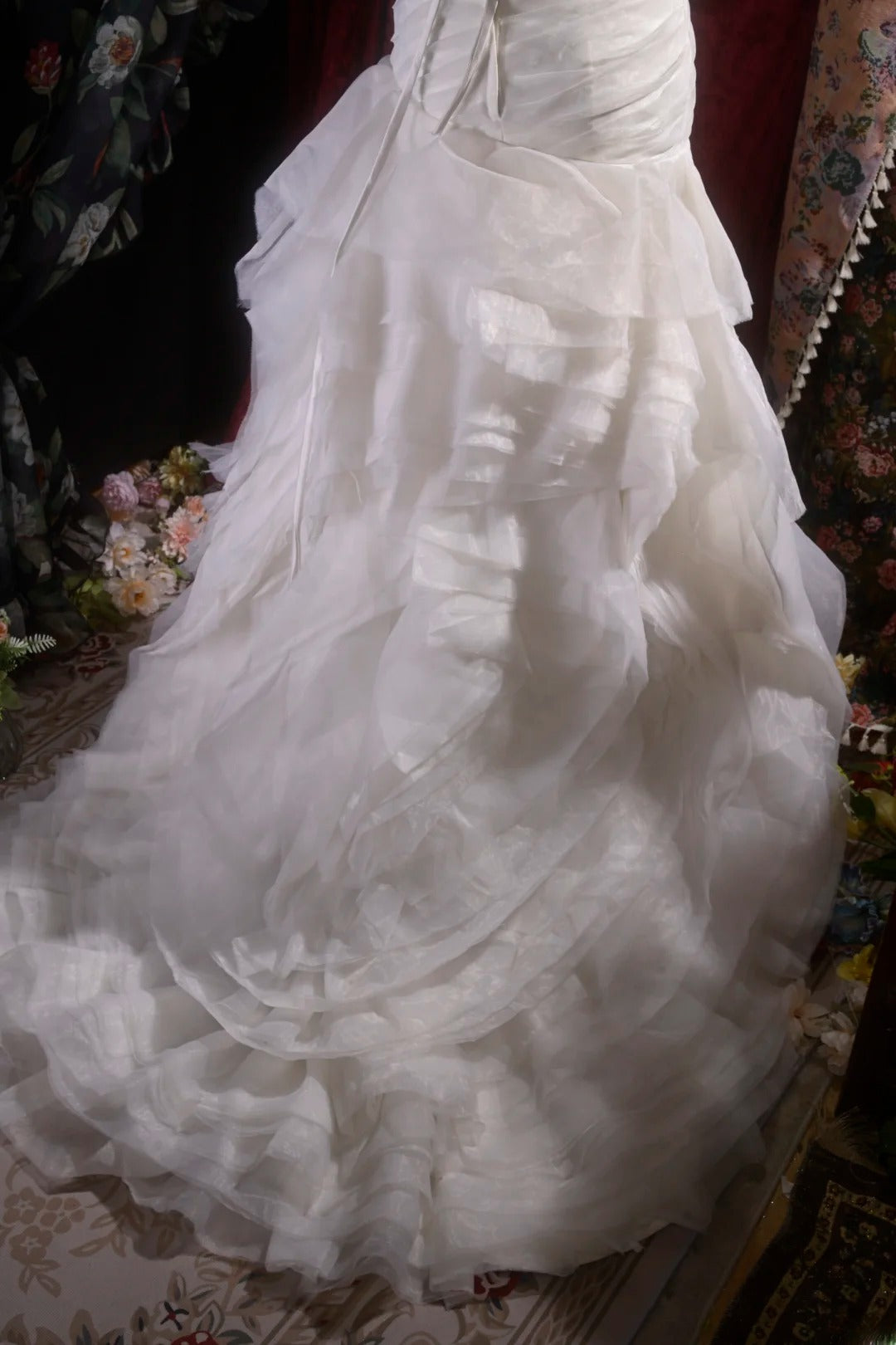 Vintage Mermaid Strapless 1950s White Tulle With Tiered Long Autumn Brides Gown Bridal Dress Wedding Dresses RB8113