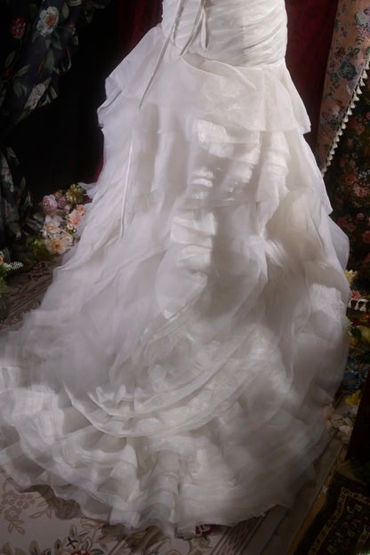 Vintage Mermaid Strapless 1950s White Tulle With Tiered Long Autumn Brides Gown Bridal Dress Wedding Dresses RB8113