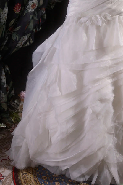 Vintage Mermaid Strapless 1950s White Tulle With Tiered Long Autumn Brides Gown Bridal Dress Wedding Dresses RB8113