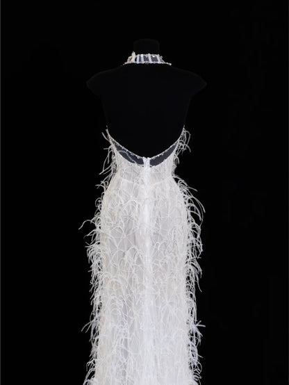 Timeless Wedding Gowns Dresses Romantic Mermaid V Neck for Bride With Feather White Petite/Plus Size Bridal Gown For Women SA097