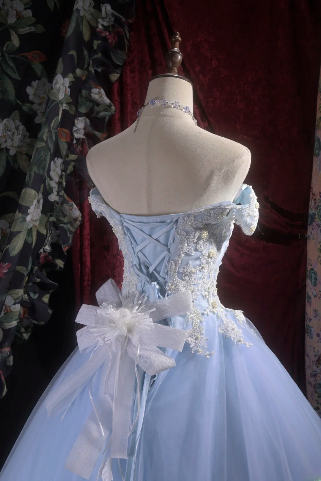 Pretty Ball Gown Off The Shoulder Light Blue Tulle With Lace Long Quince Dress Quinceanera Dresses Formal Birthday Outfits RB8114