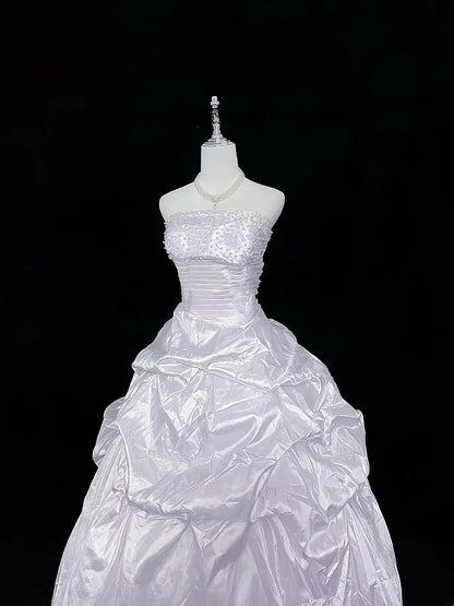 Cute Ball Gown Strapless Lilac Taffeta With Beading Quince Dress Voluminous Sweet 16 Sweet Sixteen Outfits Vestido de 15 RB7468
