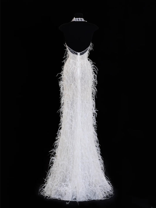 Timeless Wedding Gowns Dresses Romantic Mermaid V Neck for Bride With Feather White Petite/Plus Size Bridal Gown For Women SA097