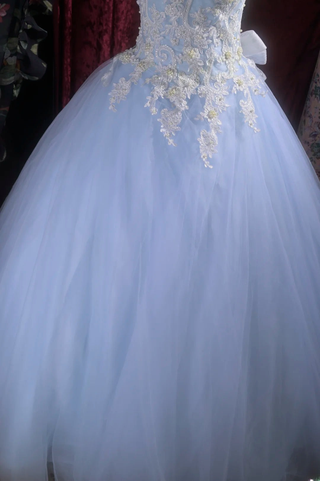 Pretty Ball Gown Off The Shoulder Light Blue Tulle With Lace Long Quince Dress Quinceanera Dresses Formal Birthday Outfits RB8114