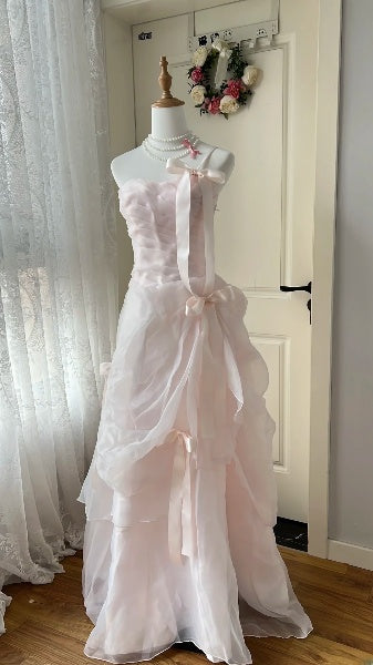 Prom Dress A line One Shoulder Pink With Bow-knot Formal Party Gown For Senior Women RC0465