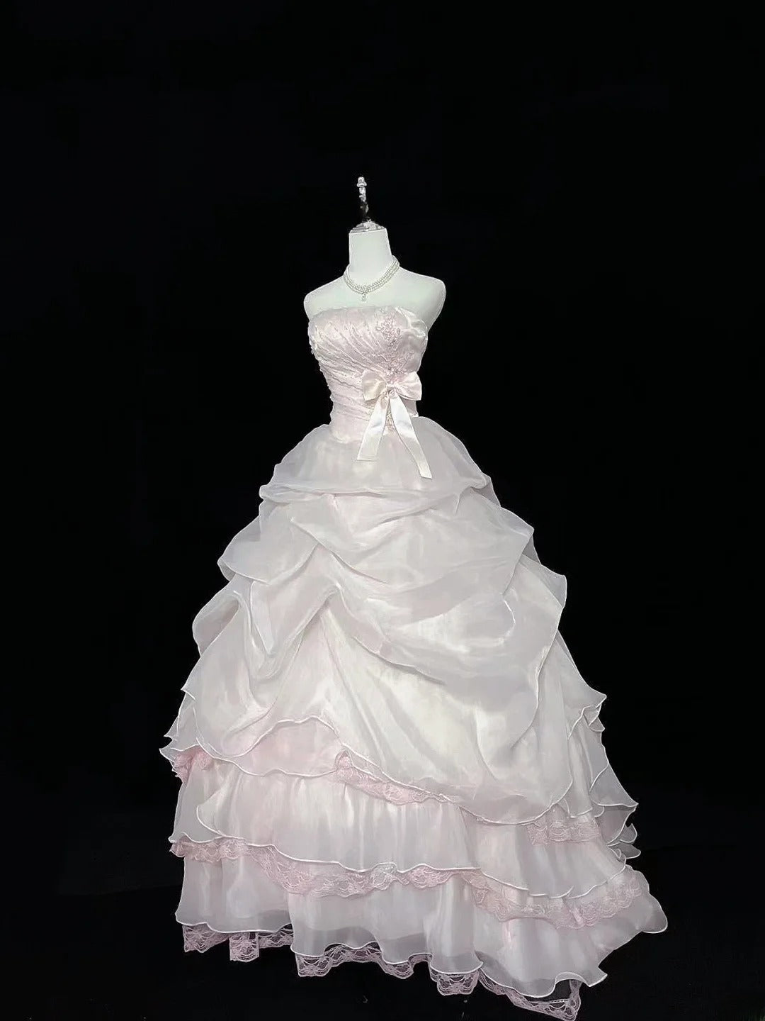Cute Ball Gown Strapless Light Pink Organza With Beading Quince Dress Voluminous Sweet 16 Sweet Sixteen Outfits Vestido de 15 RB7469