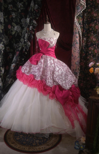 Pretty Ball Gown Strapless Pink Sequin With Tiered Long Quince Dress Quinceanera Dresses Formal Birthday Outfits RB8115