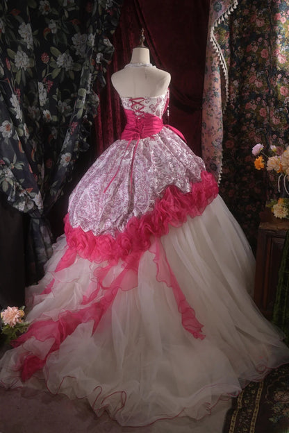 Pretty Ball Gown Strapless Pink Sequin With Tiered Long Quince Dress Quinceanera Dresses Formal Birthday Outfits RB8115
