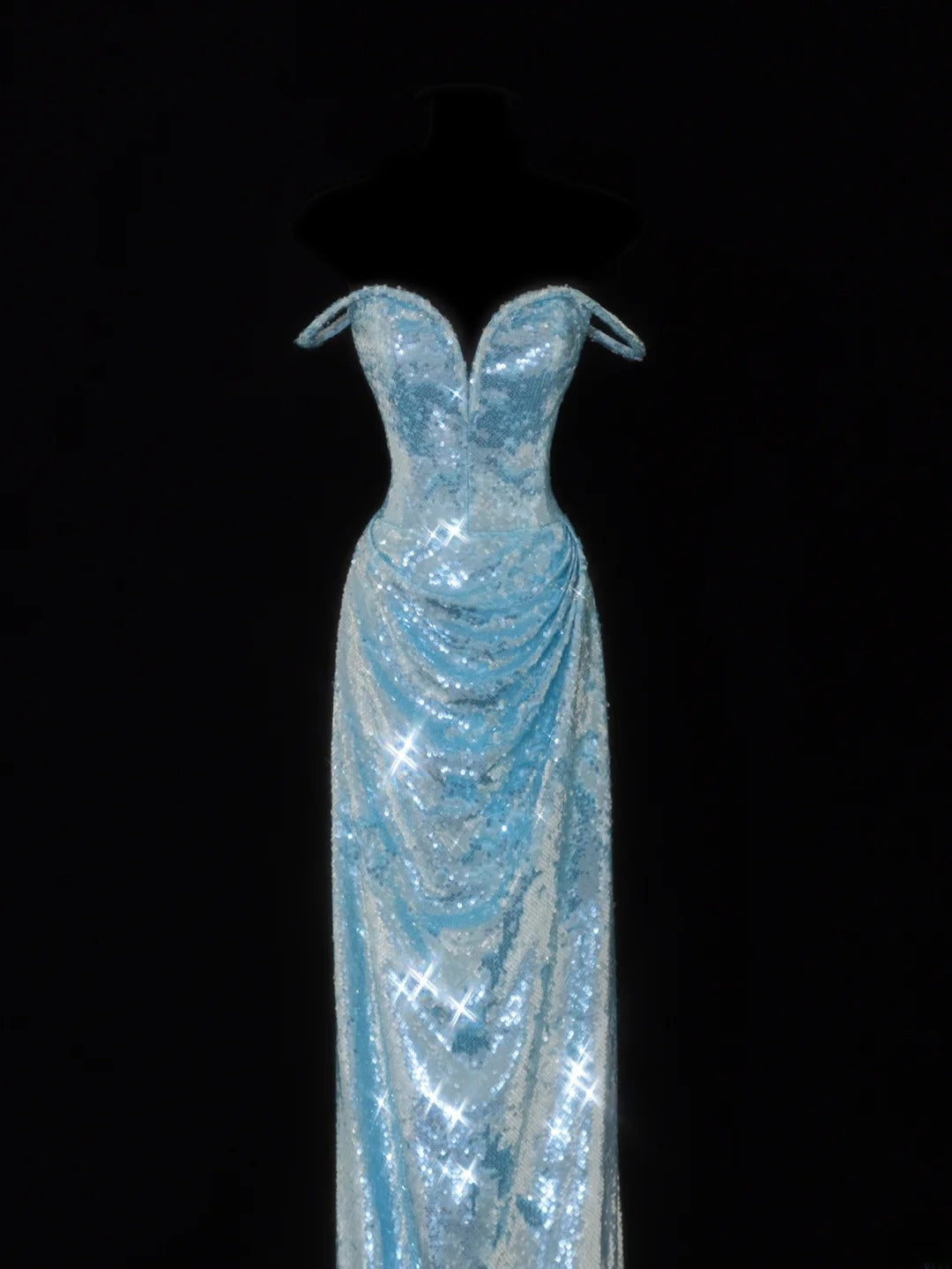 Classy Sheath Spaghetti Straps Blue Sparkly Sequins Style Impress Long Prom Dresses Formal Party Gowns SA098