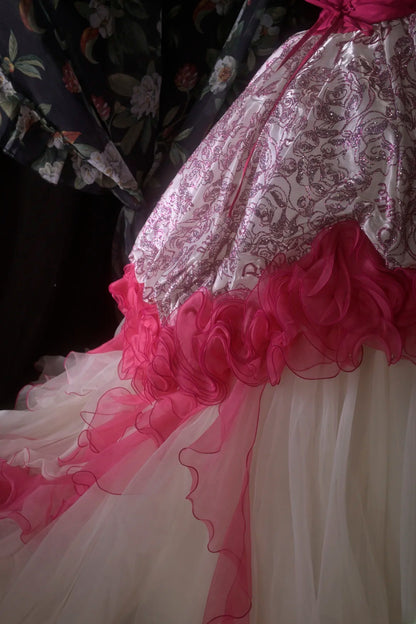 Pretty Ball Gown Strapless Pink Sequin With Tiered Long Quince Dress Quinceanera Dresses Formal Birthday Outfits RB8115