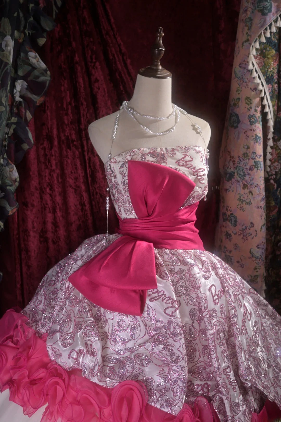 Pretty Ball Gown Strapless Pink Sequin With Tiered Long Quince Dress Quinceanera Dresses Formal Birthday Outfits RB8115