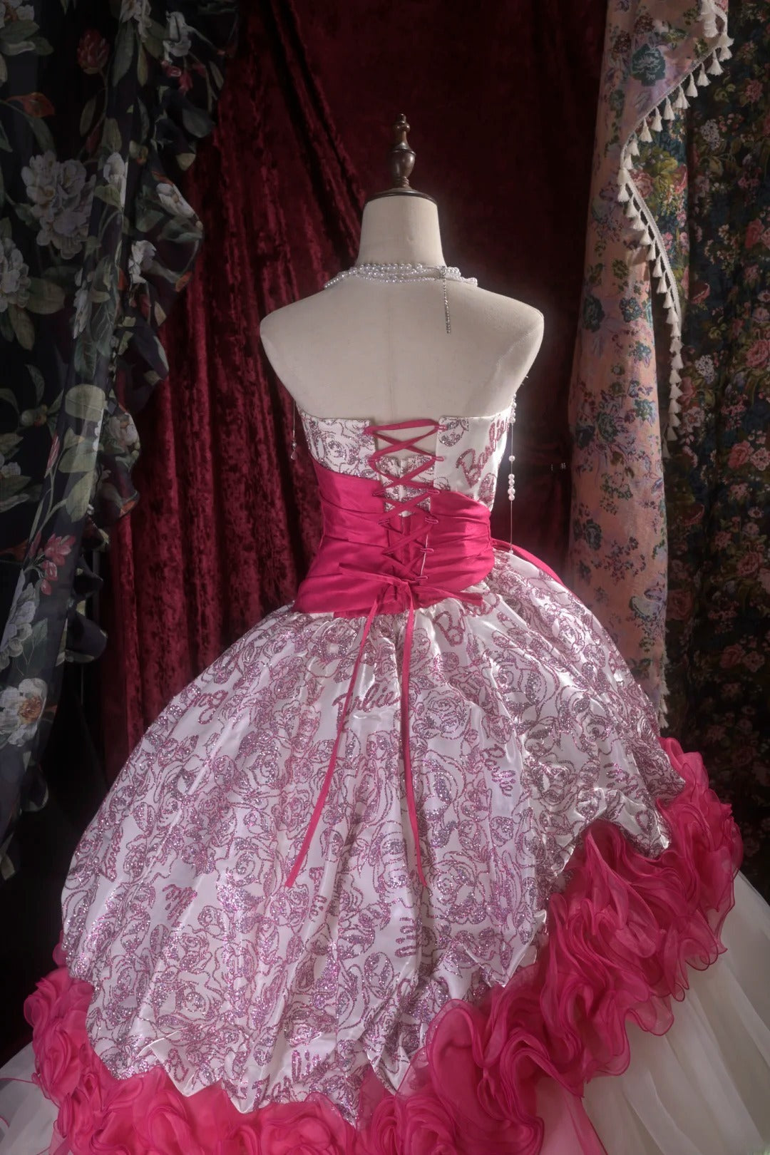 Pretty Ball Gown Strapless Pink Sequin With Tiered Long Quince Dress Quinceanera Dresses Formal Birthday Outfits RB8115