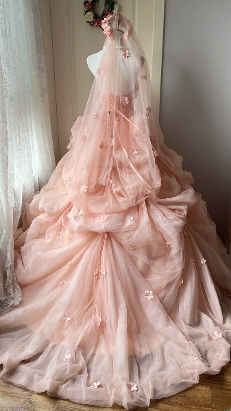Modest Sweet 16 Dresses Long Strapless Blush Pink Tulle Ball Gown Sweet Sixteen Party Birthday Outfit RC0466