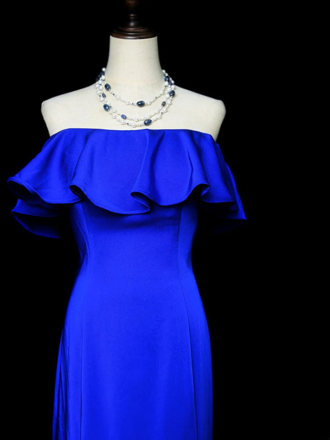 Vintage 70s Prom Dresses Mermaid Off The Shoulder Royal Blue With Buttons Long Evening Dress Formal Outfits RB5905
