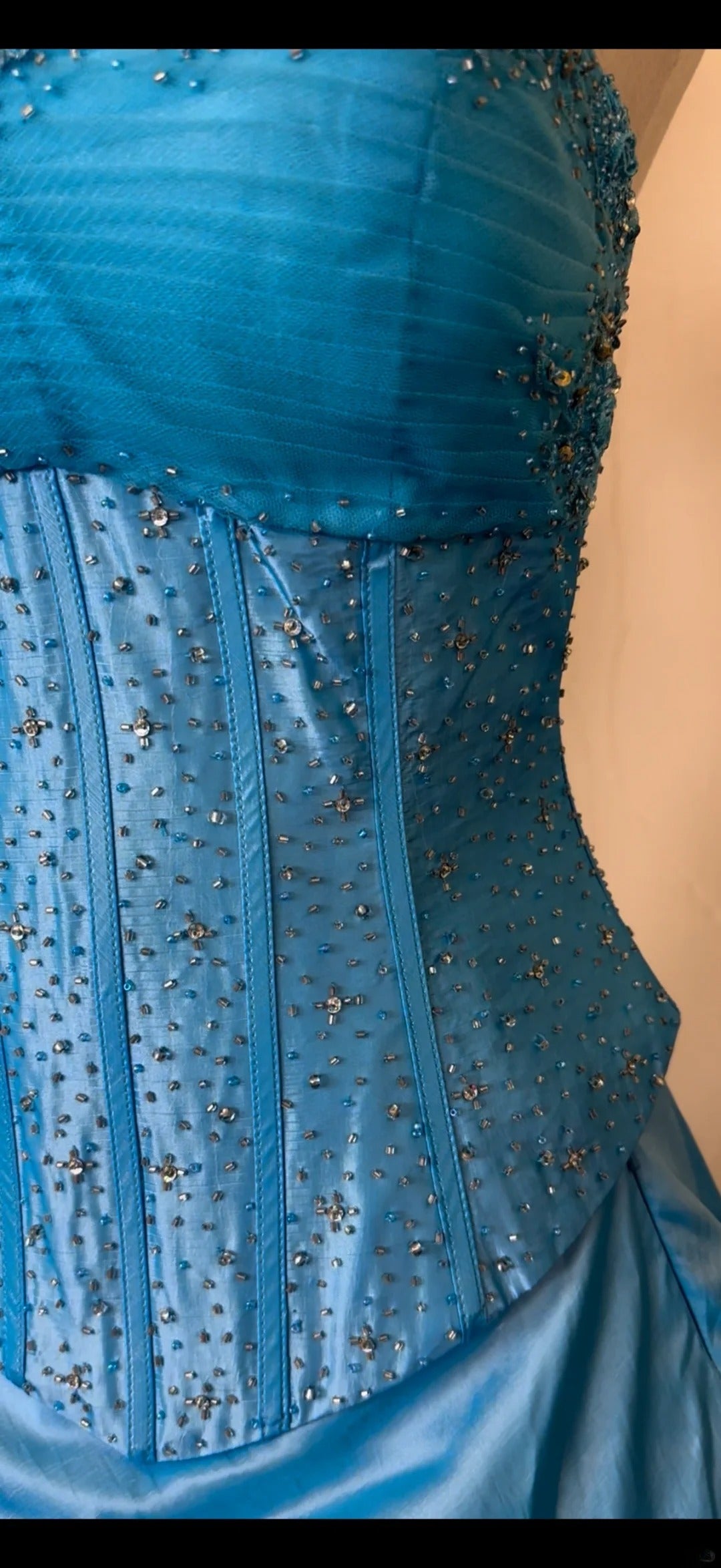 Modest Ball Gown Strapless Blue Satin Sleeveless With Beading Long Quinceanera Dress vestido de 15 de cenicienta RB3489