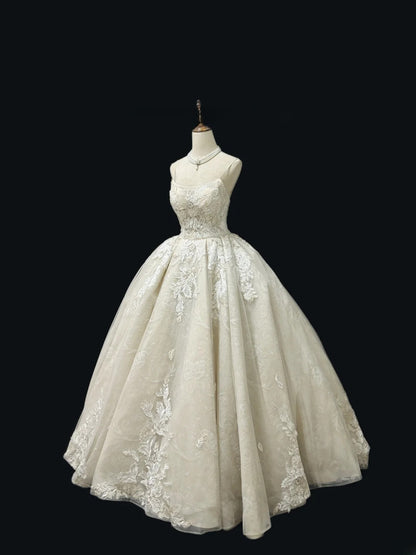 Vintage Ball Gown Spaghetti Straps Cream Ivory Tulle With Beading Lace Long Brides Gown Bridal Dress Wedding Dresses Style RB7470