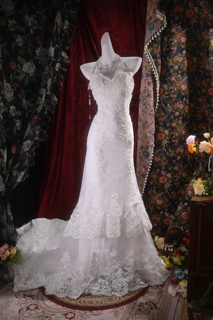 Vintage Mermaid Sweetheart 1950s White Tulle With Tiered Long Autumn Brides Gown Bridal Dress Wedding Dresses RB8116