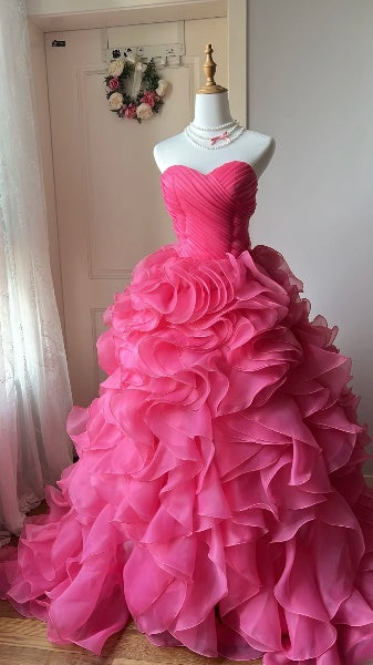 Modest Sweet 16 Dresses Long Sweetheart Hot Pink Ball Gown Sweet Sixteen Party Birthday Outfit RC0467