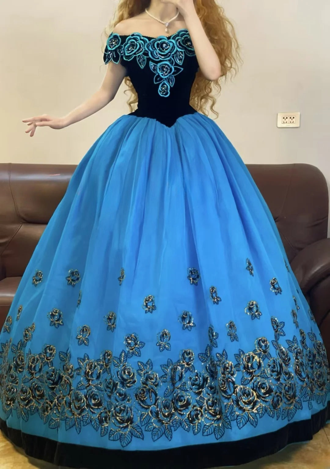 Quinceanera Dress With Flowers Royal Blue Floral Ball Gown Sweet 15 15th Birthday Gown RB9072