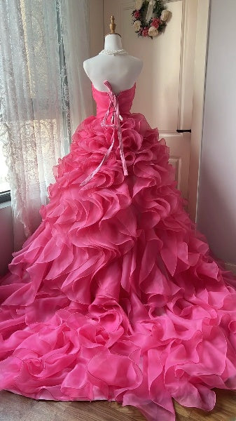 Modest Sweet 16 Dresses Long Sweetheart Hot Pink Ball Gown Sweet Sixteen Party Birthday Outfit RC0467