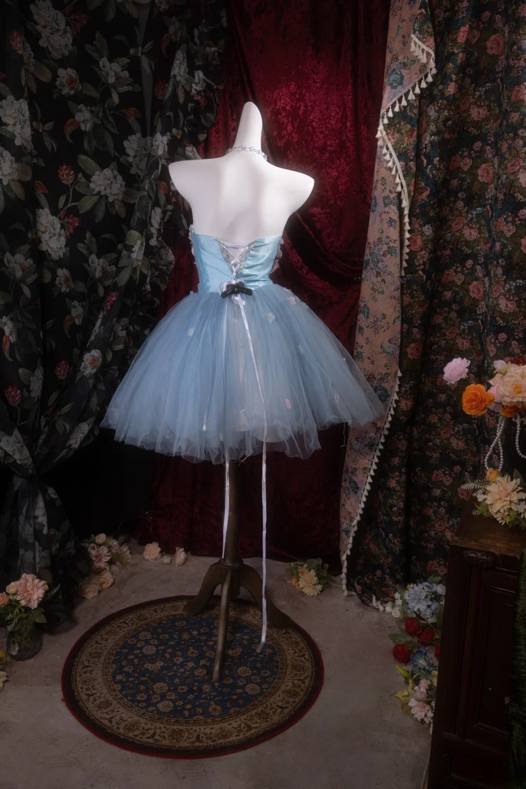 Unique Homecoming Dresses Outfit inspo Ball Gown Strapless Blue Flowers Tulle 16th Birthday Cocktail Dress Ideas Outfits RB8117